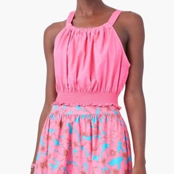 NEW XIRENA Lili Top Pink Sun Cropped Bubble Tank 100% Cotton Poplin Feminine XS - Picture 1 of 9